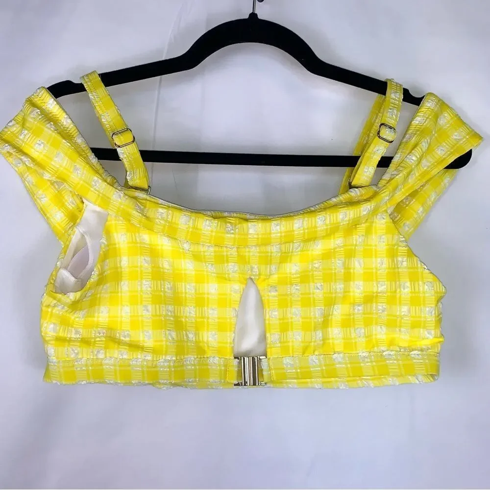 Modcloth Textured Yellow and White Plaid Top - Picture 2 of 5